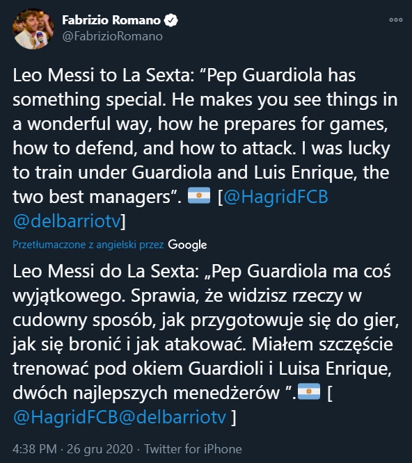 Messi o DWÓCH NAJLEPSZYCH trenerach, jakich miał!